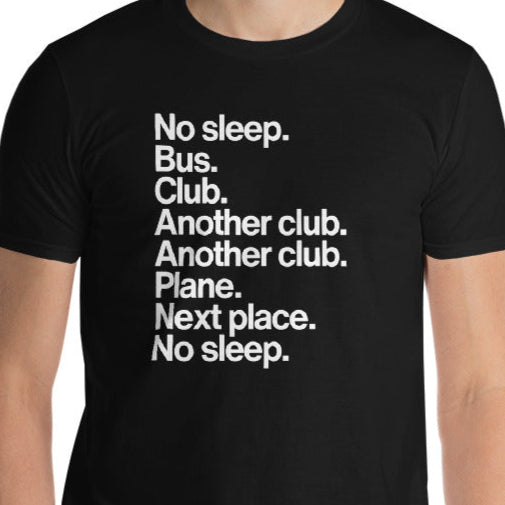 Lady Gaga No Sleep Bus Club shirt featuring her iconic viral quote. Funny pop culture t-shirt for Little Monsters, concert fashion, EDM festivals, nightlife lovers, and meme culture fans. Soft cotton tee with durable print, available in multiple colors and sizes S–3XL. Perfect for concerts, parties, and everyday streetwear that celebrates hustle culture and Gaga fandom.